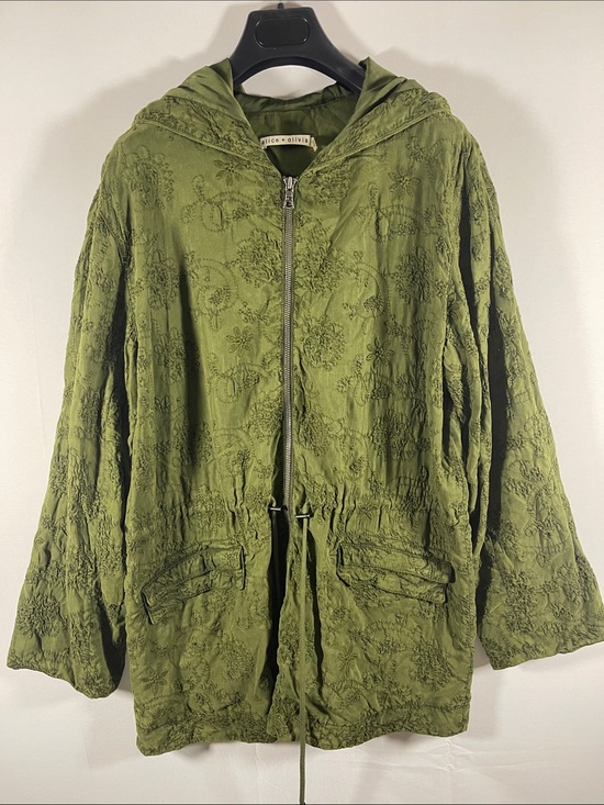Alice + Olivia Jackets & Blazers - Alice + Olivia Olive Green Embroidered Hooded Cinch Waist Jacket Size M